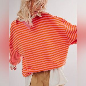 We the Free Classic Stripped Oversized Crewneck  Papaya Combo